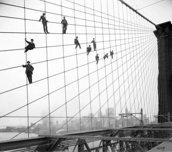 Painters on Brooklyn Bridge, circa 1914-1918.