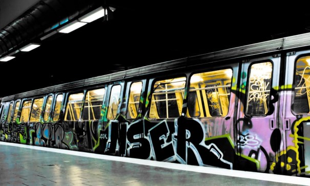 City subway train with graffiti