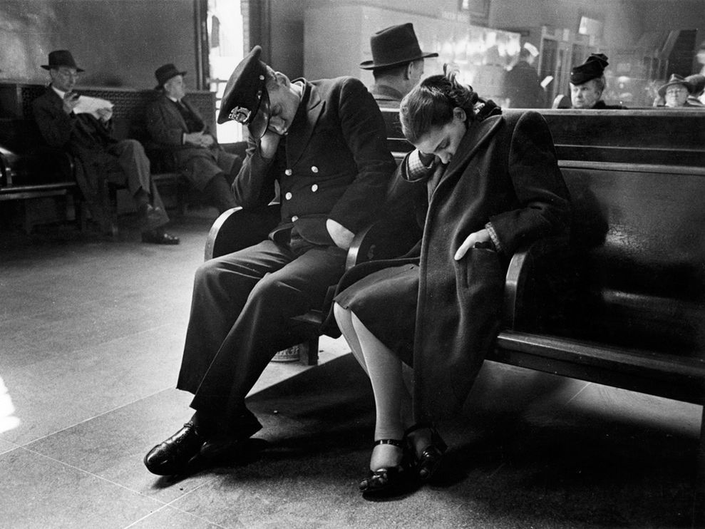 Sleeping couple in New York Bus Terminal
