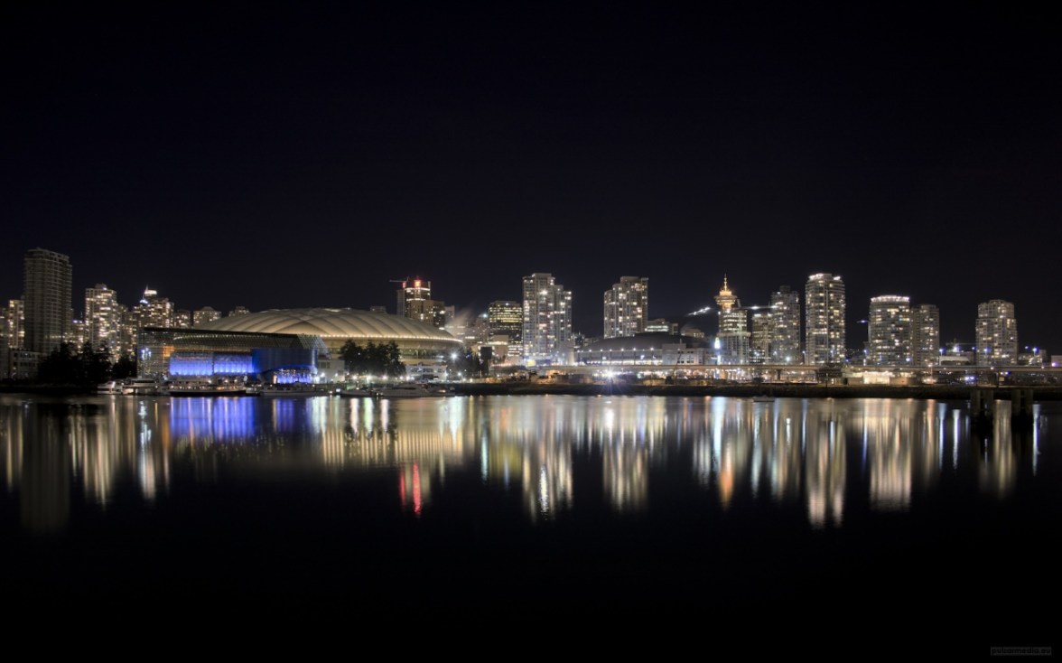 Vancouver, British Columbia skyline at night.