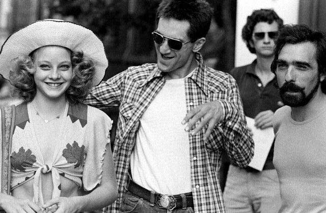 Jodie Foster, Robert De Niro and Martin Scorsese on the set of Taxi Driver.