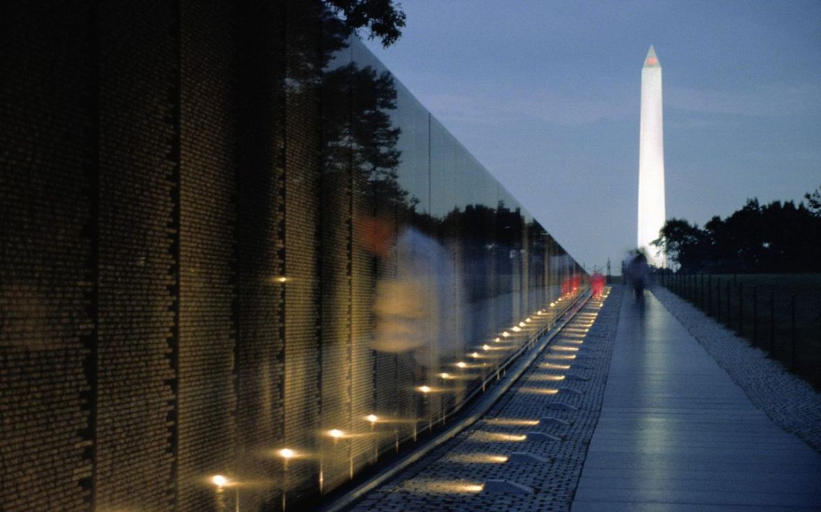 The Vietnam Memorial Wall and Washington Monument