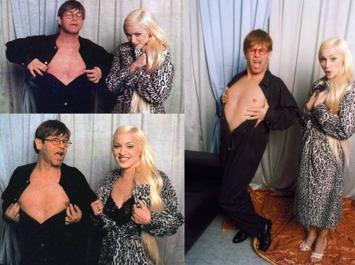Elton John and Madonna backstage at the Brit Awards, 1995.